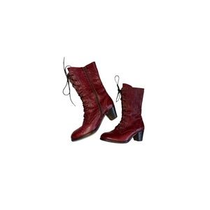 Coque Terra Red Leather Lace Up Booties - Women’s Size 38